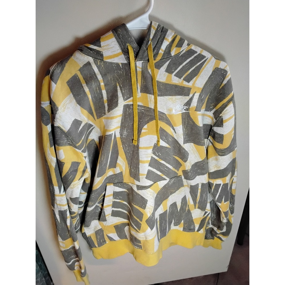 Nike Mens‎ Sportswear Hoodie Abstract Graphic Print Yellow Grey White Size M